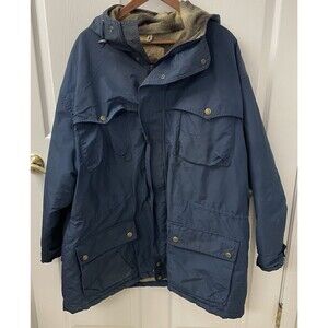 VTG Woolrich Parka Long Wool Parka Coat Hood Navy Blue Men's Size XXL